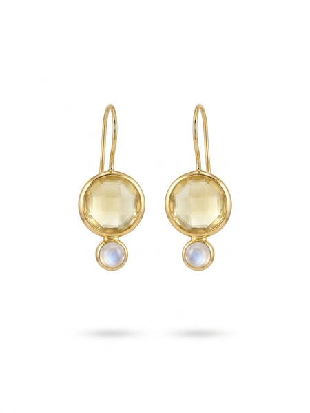 Pale yellow chalcedony round stones with moonstone accent