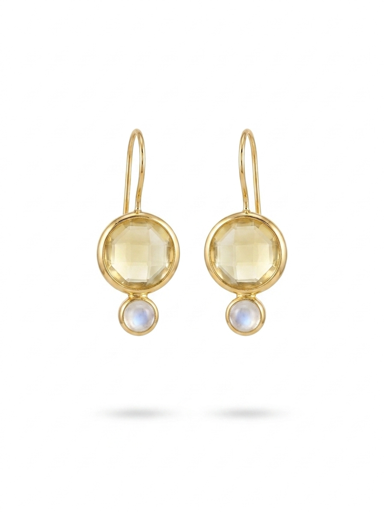 Pale yellow chalcedony round stones with moonstone accent