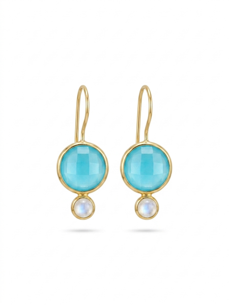 Aqua blue chalcedony round stones with moonstone accent
