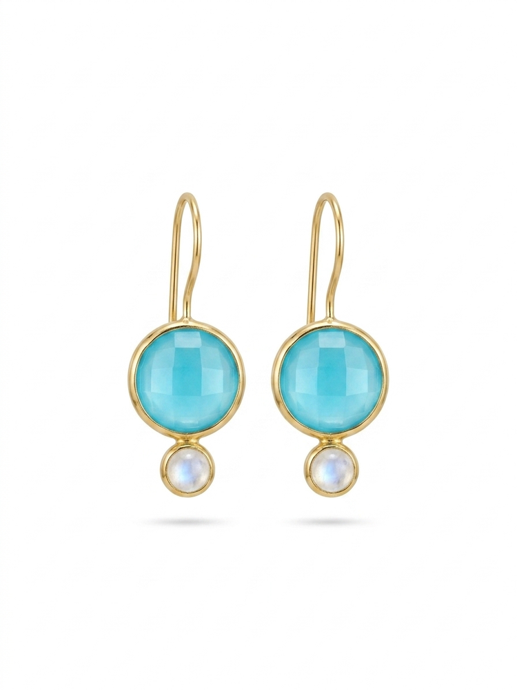 Aqua blue chalcedony round stones with moonstone accent