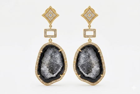 Black Geode Earrings with Geometric Accent