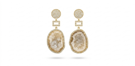 Ecru Geode Earrings with Geometric Accent
