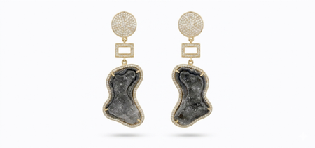 Charcoal Geode Earrings with Geometric Accent