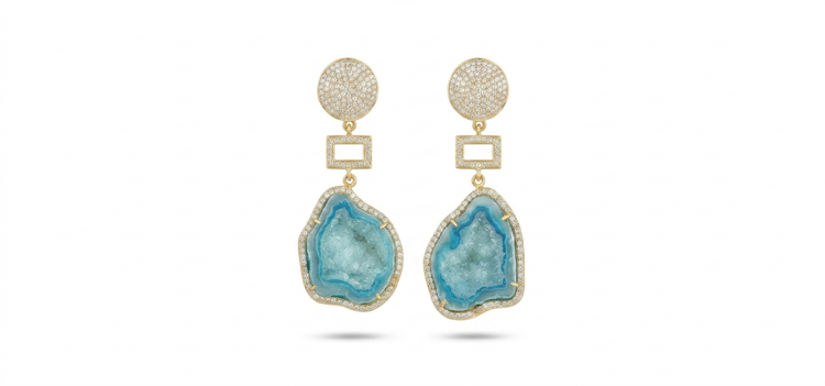 Light Aqua Geode Earrings with Geometric Accent (Copy) (Copy) (Copy)