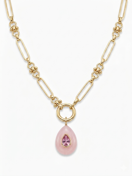 Rose Quartz with Colorful Cubic Zirconia Embed Necklace
