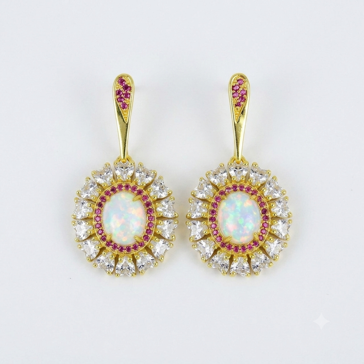 Everyday Lux Oval Opalite Drop Earrings With Fucshia Cubic Zirconia