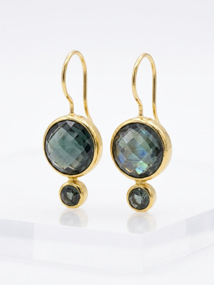 Round Blue Quartz Stone Drop Earrings with Blue Slate accent (Copy)