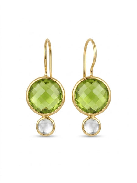 Peridot Green Quartz Stone Drop Earrings with Moonstone Accent