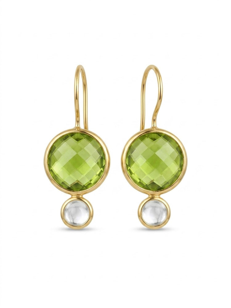 Peridot Green Quartz Stone Drop Earrings with Moonstone Accent