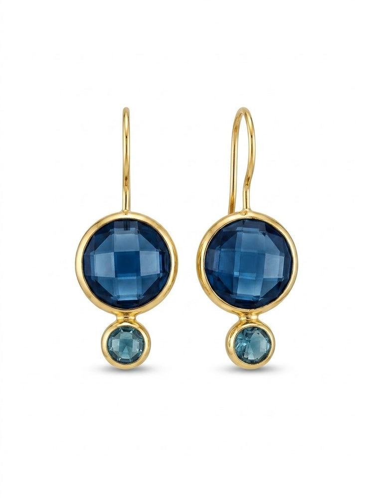Round Blue Quartz Stone Drop Earrings with Blue Slate accent (Copy) (Copy)