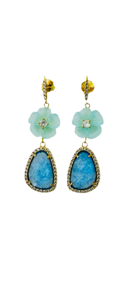 Floral and stone earring - Soft Blues