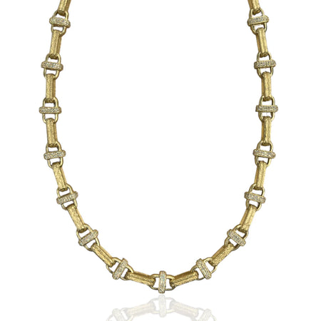 Hammered cz encrusted link necklace