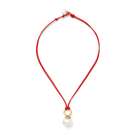 Modern cord pearl pendant  red/white