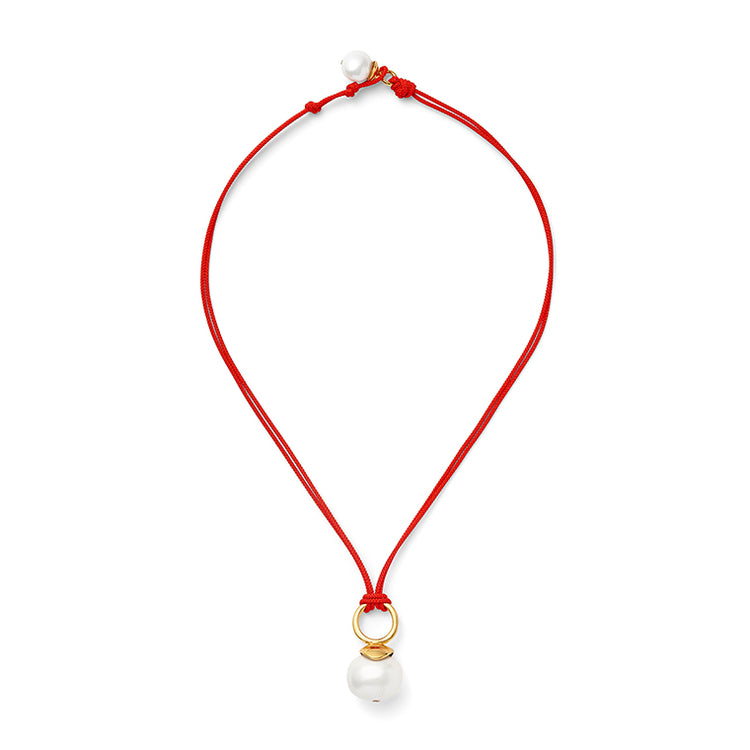 Modern cord pearl pendant  red/white