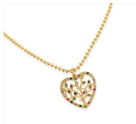 CZ Tree of Life Heart Necklace