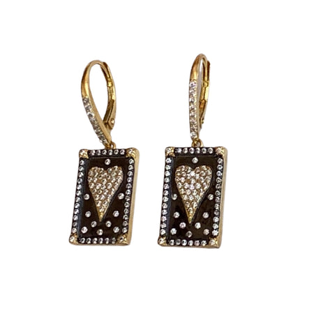 Matte Gold and Black Pave Heart Earrings