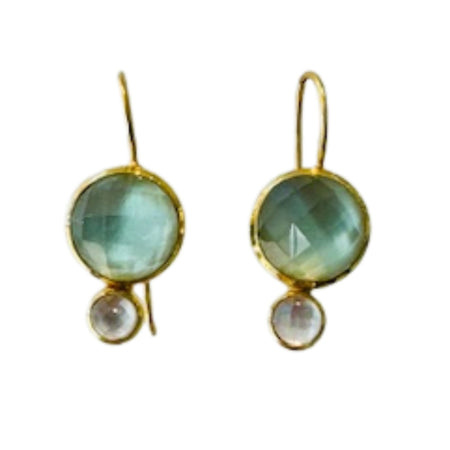 Sage Green Chalcedony round stone earrings with moonstone accent