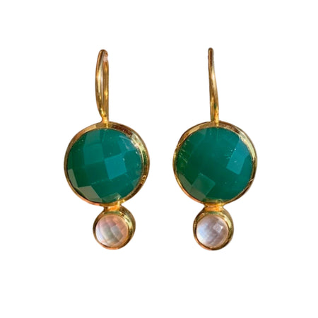 Emerald Green Chalcedony round stone earrings with moonstone accent