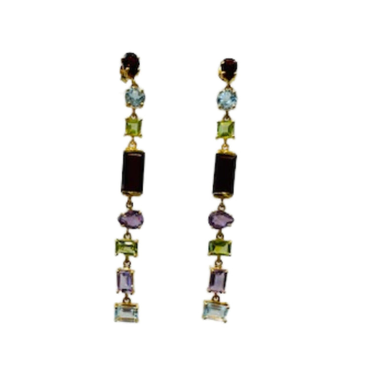 Semi Precious Multi Stone Drop Earrings - midnight stone feature