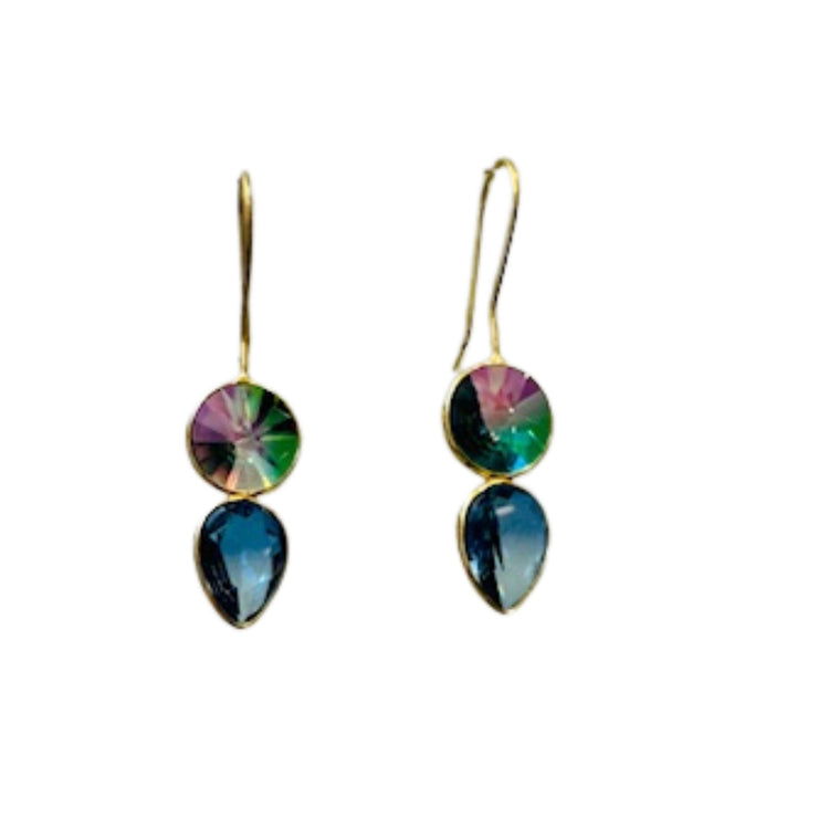 Ear Candy Prismatic Quartz drop bezel earrings with ear wire detail