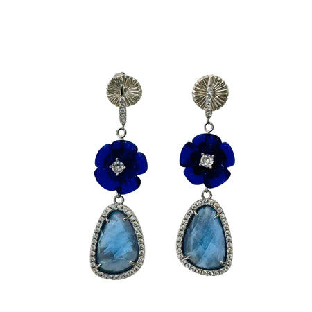 Floral and stone earring - Blues