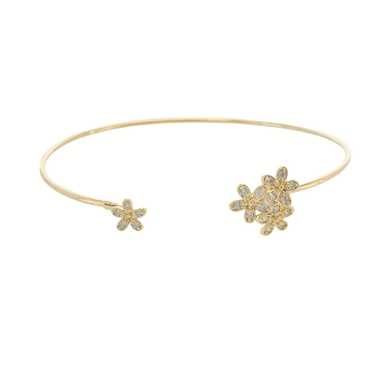 Delicate Gold CZ Flower Cuff Bracelet