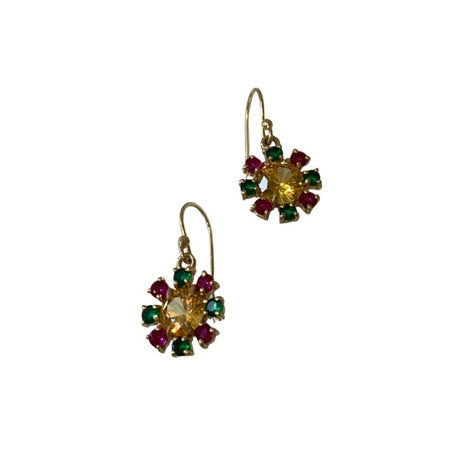 Cz embellished flower drops lemon Cz center with multi cz accents