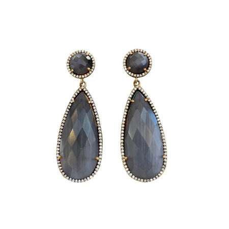 Elongated Teardrop Grey Stone Earring
