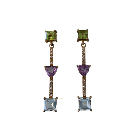 Semi-Precious Mini Earrings Amethyst , Aquamarine and Peridot