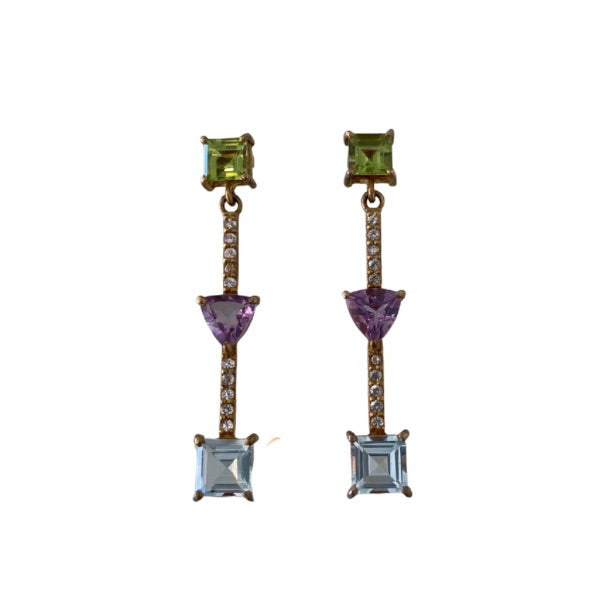Semi-Precious Mini Earrings Amethyst , Aquamarine and Peridot