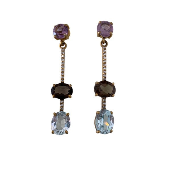 Semi-Precious Mini Earrings Amethyst and Smokey mix
