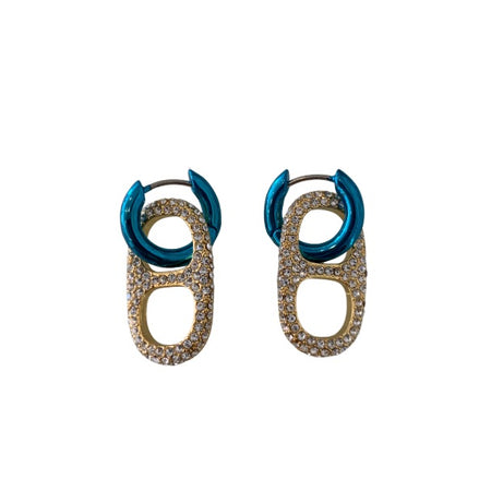 Electroplated Blue Hoop Earrings with Cz encrusted Mariner Links