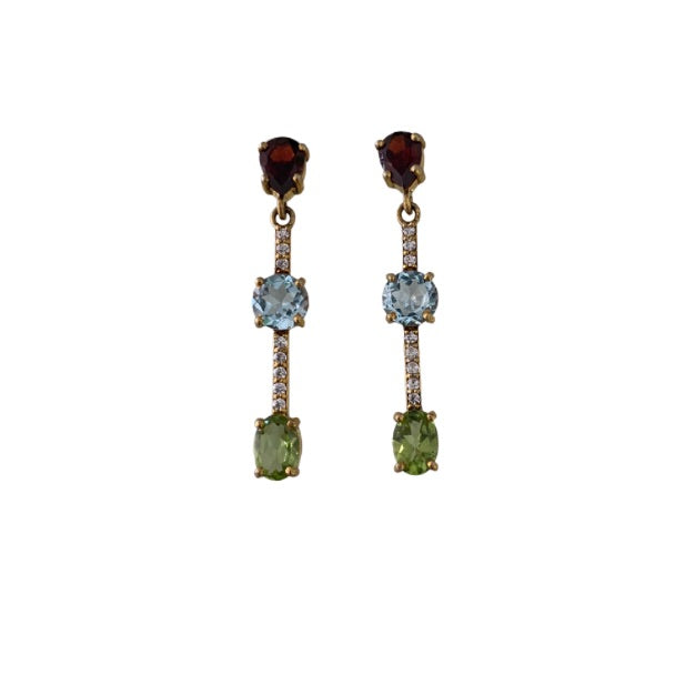 Semi-Precious Mini Earrings Garnet, Aquamarine and Peridot mix