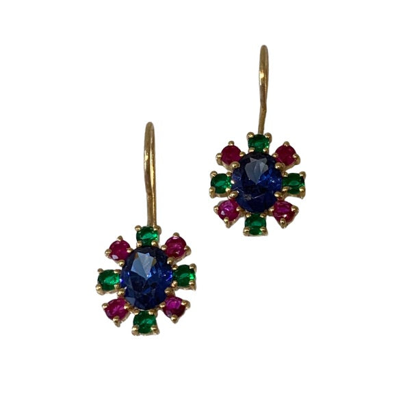 Cz embellished flower drops blue multi