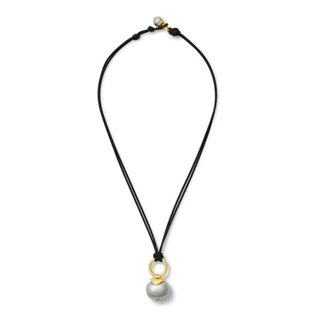 Modern cord pearl pendant black/pewter