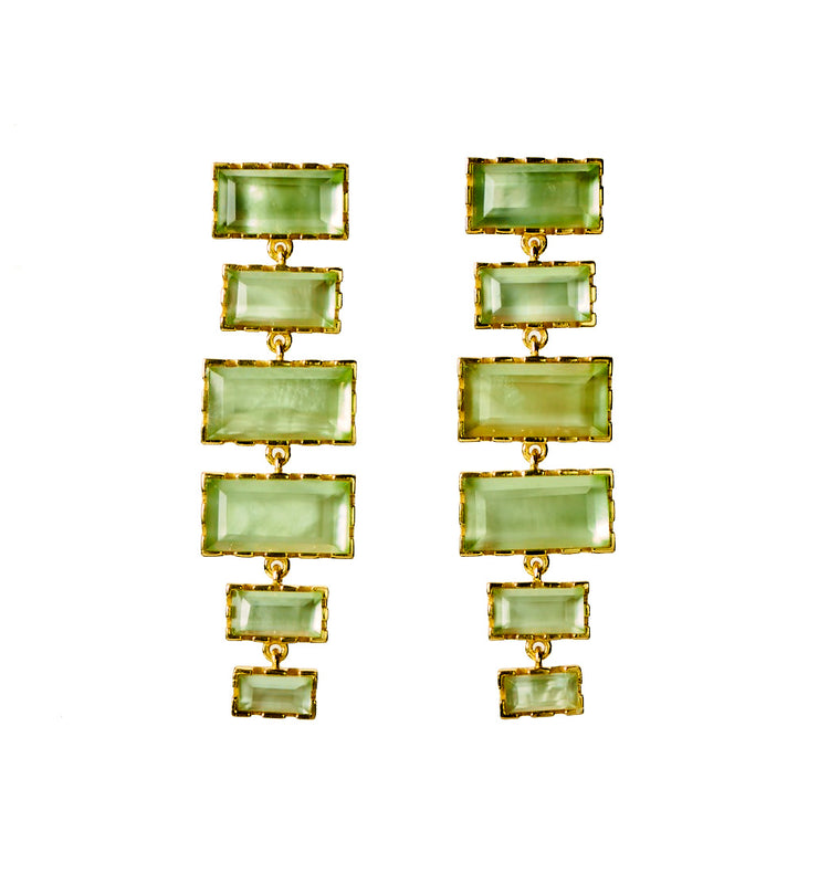 Waterfall earrings - watercolor - sage green quartz