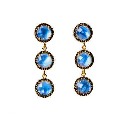 Triple Stud Drop Earrings - watercolor - cobalt blue quartz