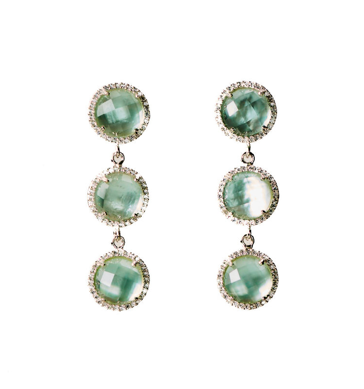 Triple Stud Drop Earrings - watercolor - pale sage green quartz
