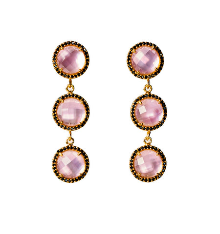 Triple Stud Drop Earrings - watercolor - ballet slipper pink quartz