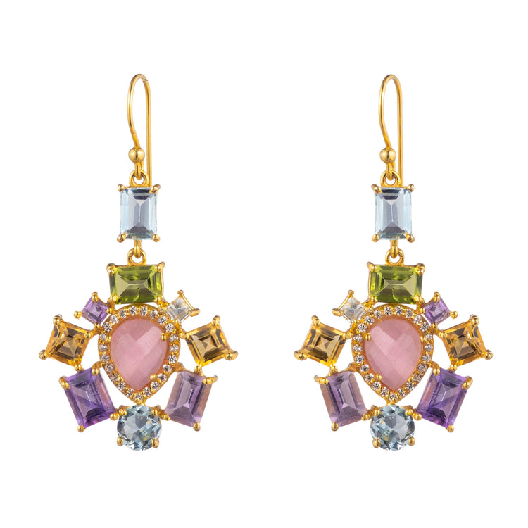 Semi precious pink quartz drop earrings