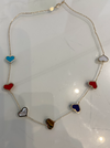 14Kt Gold Multi color hearts necklace