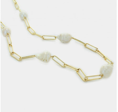 Paperclip Chain Necklace with 5 Baroque Pearls