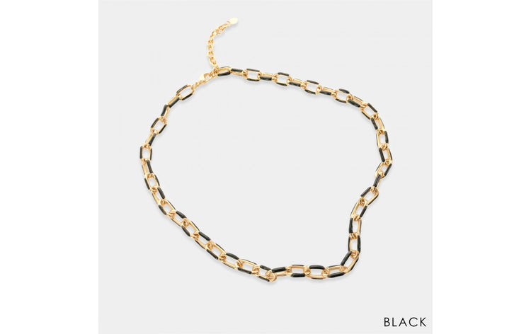 Enamel Paperclip Chain Necklace- Black