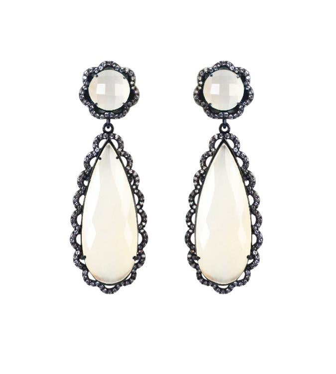 White Onyx scallop earrings