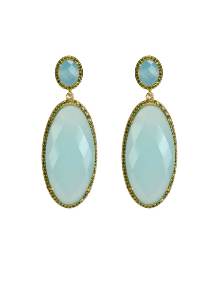 Opal Blue Chalcedony Oval Drop Earrings