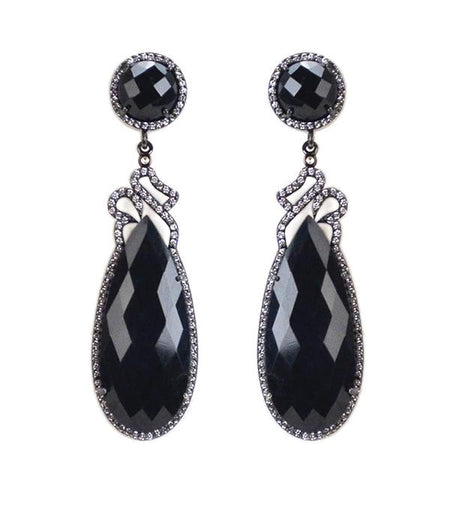 Black drop earrings, ornate top