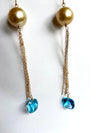 14kt long tassel earrings-aquamarine and pearl