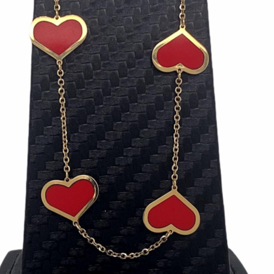 14kt Gold Red Hearts Necklace