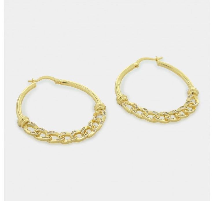 Gold Hoop Earrings with Chain Center