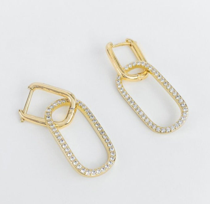 Rounded Rectangle Hoop Earrings with Cubic Zirconia Rounded